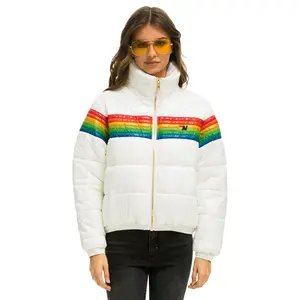6 STRIPE LUXE APRES PUFFER JACKET - GLOSSY WHITE