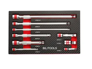 Wobble Extension Set, 9-Piece Ratchet Extension, 1/4", 3/8", 1/2" Drive, Flexible Cr-V Steel Tools