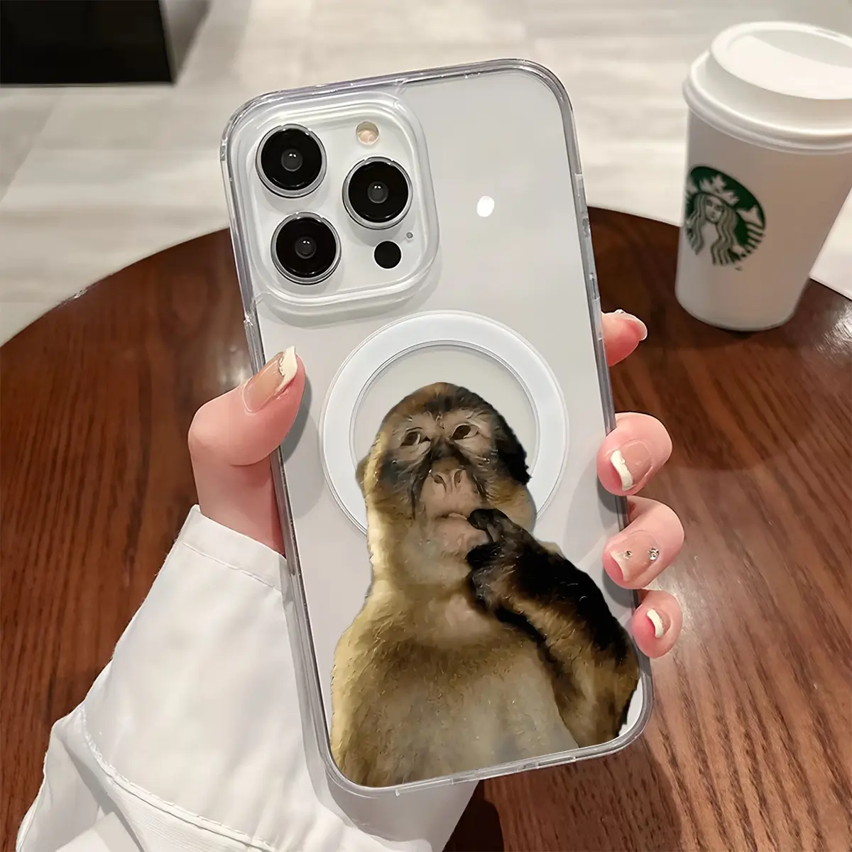 Magnetic Transparent Shockproof Ultra-Thin Luxury Cute Monkey Pattern MagSafe Cellphone Cover, Protective Accessory for iPhone X/Xs Max/11/12/13/14/15/16/17 Pro Max Plus - Wireless Protection