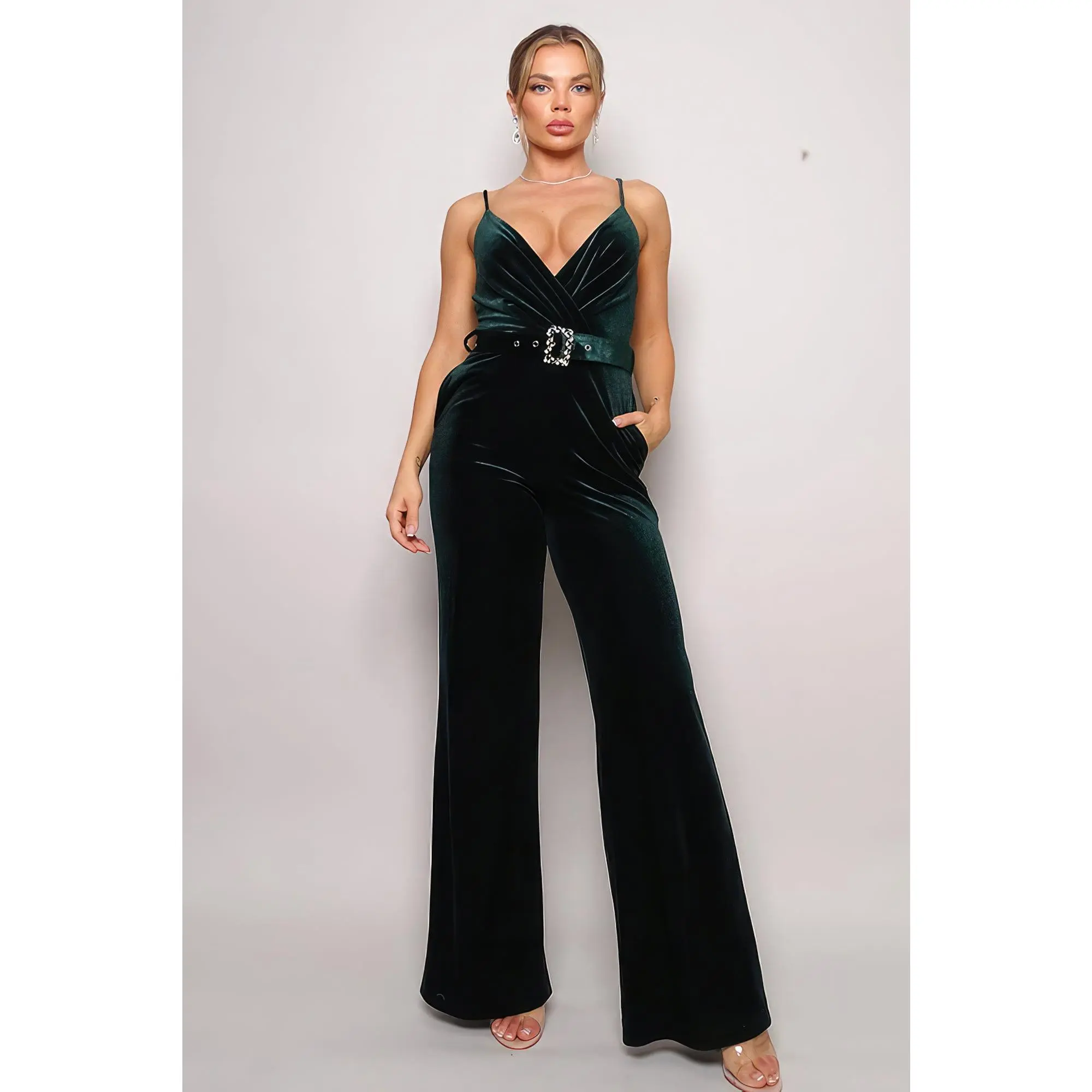 Samba Rhinestone Belt Velvet Jumpsuit