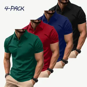 Men's 4-Pack Multicolor Polo Shirts| Polyester Fabric, Short Sleeve, Slim Fit| Casual & Business Wear