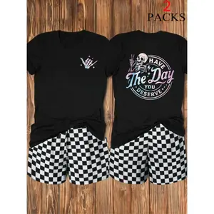 Women's casual loose fitting T-shirt set, comfortable in summer, fashionable plaid shorts and top combination, perfect for daily wear, women's clothingRAIMENTRY