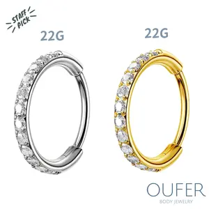 Oufer 22G AAA+ Grade CZ Hinged Segment Piercing Ring 316L Stainless Steel 6mm 7mm 8mm Nostril Nose Lobe Ear Cubic Zirconia Sparkling Jewelry