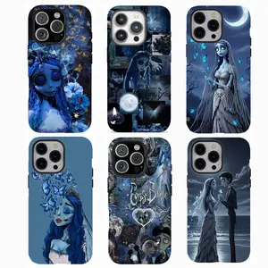 Y-Corpse Bride Patchwork Pattern Wall Paper phone case,Blue patchwork Phone Case，for iPhone 16 15 14 13 12 11 17Pro Max,for Samsung S25 S24 S23 S22 Ultra,Protective Cover,give her/him a gift for Christmas and Thanksgiving