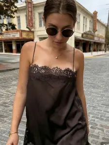 2026 Spring Summer New Arrival, European and American Style Womenswear Women's Mini Halter Top, Casual Elegant Chic Chiffon Patchwork Lace Blouse