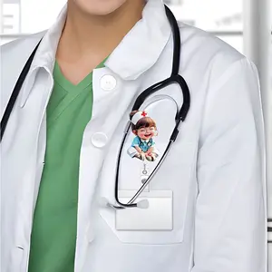 Cute Nurse Expandable ID Holder, 2D Flat Acrylic ID Case, Heart-Shaped ID Clip, Durable Portable, Creative Office Gift, Office Supplies, Expandable Design, Nurse Badge Reel