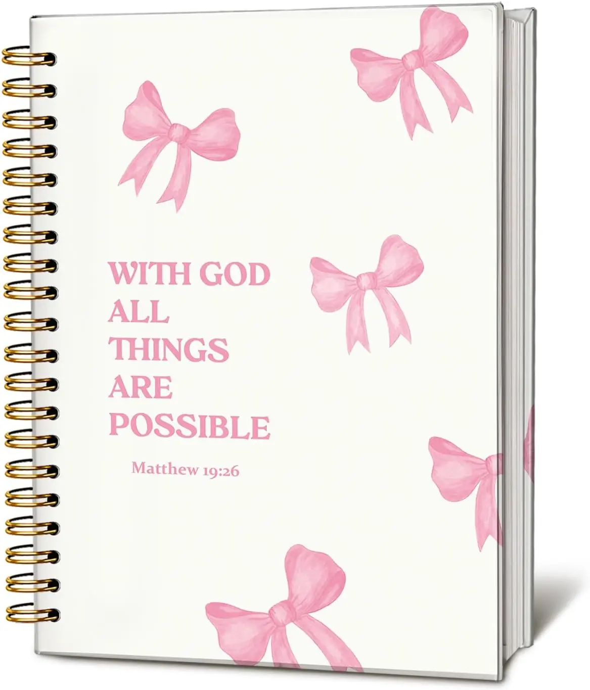 LIANGW Women's Bible Journal Hardcover Spiral Bound Notebook, Christian Gift, 5.5x8.3in, Blush Pink Bow, Preppy Daily Devotional & Prayer Bible Study Office Stationery, Aesthetic Notes Notebook, Hardcover Notebooks
