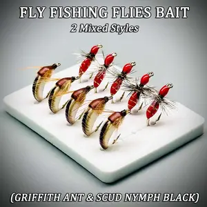 6-10Pcs Dry Flies Scud Nymph Black&Griffith Midges Flies Bait-with Box-Fishing For Trout Fly Lures
