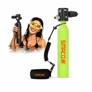 SMACO S300 0.5L Reusable Portable Mini Scuba Tank, DOT Certified 6061 Aluminum Pony Bottle with Pressure Gauge & Safety Leash for Summer Ready Poolside Quick Dives, Snorkeling Fun, Boat Cleaning & Emergency Backup Air Source