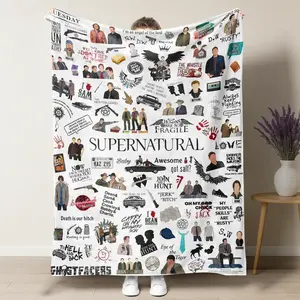 Soft Funny Throw Blanket Supernatural Collage Fleece Blanket - Dean & Sam Winchester Themed Throw, Soft Cozy Fuzzy Blanket with Iconic Quotes & Symbols for TV Show Fans, Perfect for Couch Bed Gift