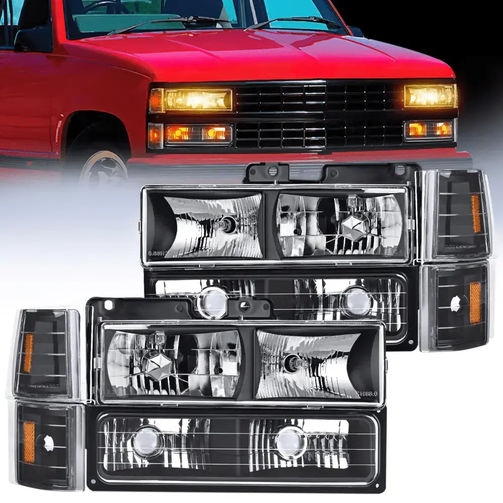 Nilight 1994 1995 1996 1997 1998 GMC Suburban Yukon Sierra C/K Series 1500 2500 3500 Headlight Assembly Black Case Amber Reflector, Truck