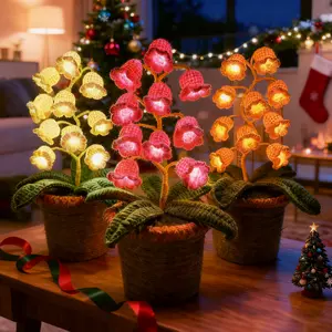 Handmade Crocheted  Lily of the Valley LED Lamp, With ChristmasGreeting Card, Christmas Decoration, Heartfelt Valentine's Day Gift, Mother's Day Gift, Handmade Floral Lamp, Bedside Night Light, Desktop Home Decoration