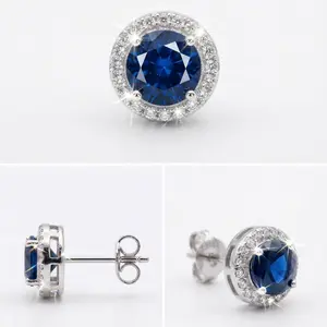 6.5mm Royal Blue Zircon Studs | Hypoallergenic Silver-Plated Luxury