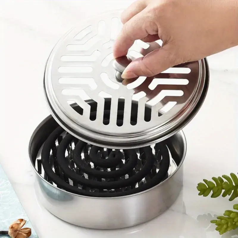1pcs Stainless Steel Mosquito Coil Holders, Portable Incense Boxes with Lid & Handle, Compact for Indoor & Outdoor Use, Home Pest Control