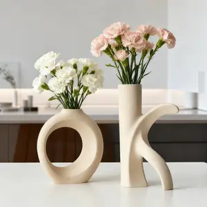 2pcs Rice- Ceramic Vases in Ok Shape, Luxurious Minimalist Design, Ideal for Fresh Flower Arrangements, Decorative Pieces, Modern Ceramic Vase