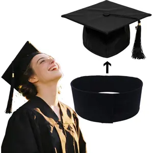 Adjustable College Graduation Grad Cap Headband Insert Invisible Firm Anti-Fall Grad Cap Headband for Graduation Hat Foldable Holder for Small Heads Big Heads Any Hairstyle Black