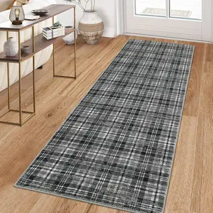 [GAOMON]Washable Runner Rug 2x8 Runners for Hallways Non Slip Bath Mat Modern Soft Bedroom Rug Farmhouse Kitchen Rugs Entryway Rugs Stain Resistant Carpet for Laundry 2'x8' Black/Grey