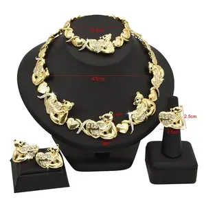 Elegant Jewelry Set - HUGS & KISSES XO Motif Gold-Plated Matching Set with Necklaces, Earrings, Adjustable Ring, Gift #147