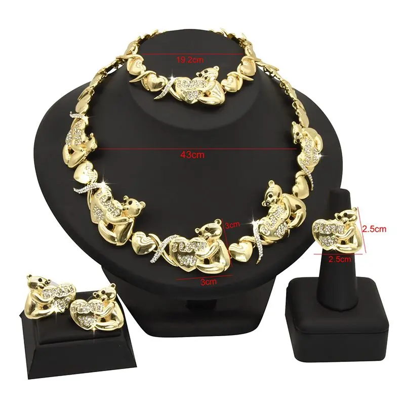 Elegant Matching Jewelry Set - Gold-Plated HUGS & KISSES XO Motif Set with Necklace, Earrings, Adjustable Ring, Gift #147, Elegant Jewelry Set