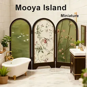 New Oriental Small Screen Desk Ornament, Tea Table Side Cabinet Decor, Creative Foldable Vintage Display Piece, Home Decoration