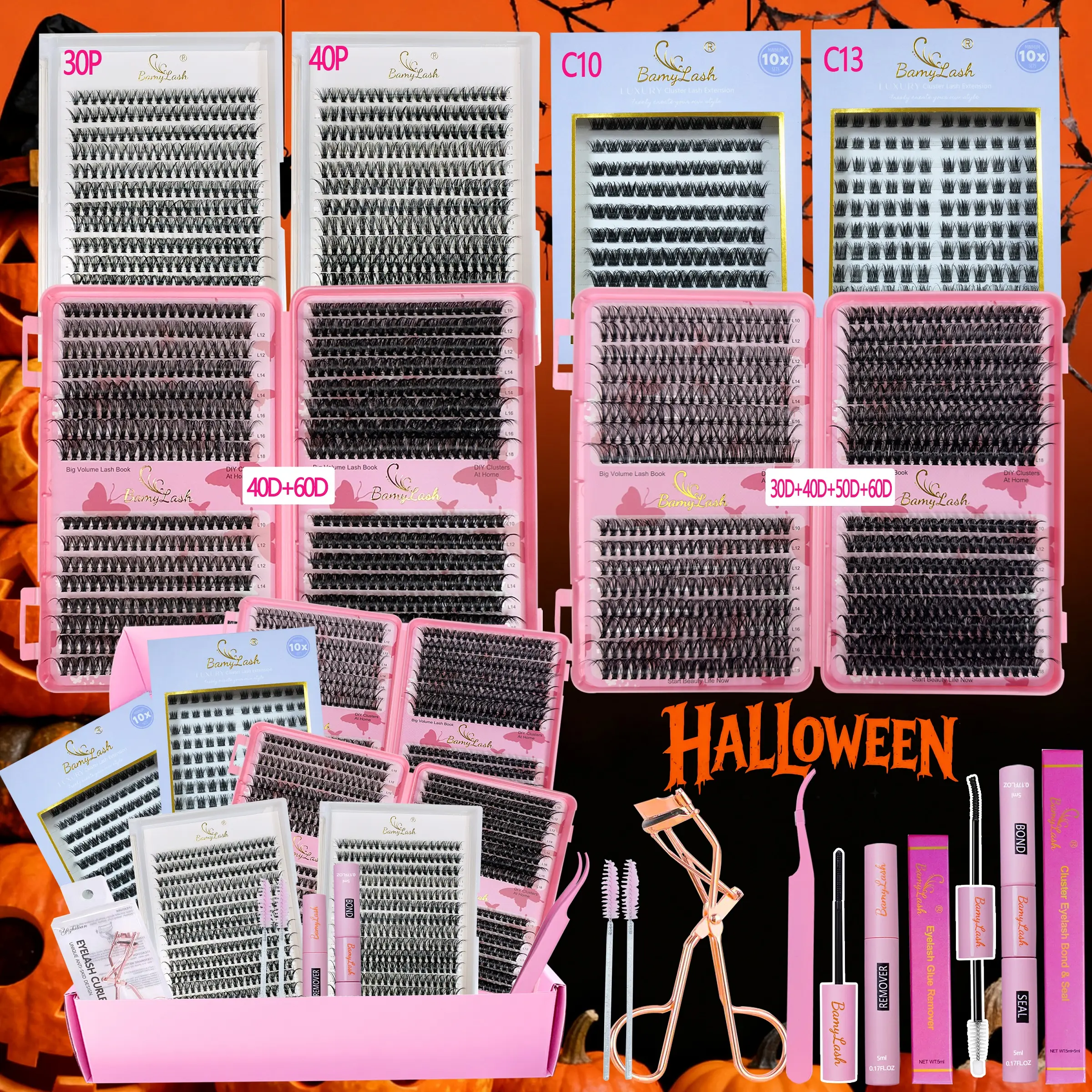 Big Pack of Cluster Eyelashes Kit with Bond Seal Remover, Applicator, Lash Curler & Brushes, Natural Wispy Mixed Styles & Length Individual Lash Clusters, Cluster Lash Extension Kit, Eyelash extensions kit, Eyelash Tools, Eyelash Set