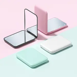 1Count Compact LED Travel Makeup Mirror - 1X/2X Magnification Travel Foldable Mirror with 8 Lights Lighted Makeup Mirror Mini Handheld Compact Mirror for Purse,Pocket,Travel,Travel Hand Mirrors,Folding Makeup Mirror,Suitable for Halloween Christmas