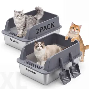 Topyangs 2-Pack XL Stainless Steel Litter Box, Metal Cat Litter Box, Non-Sticky Material, Easy-to-Clean High Wall Litter Box for Multiple Cats,  High Wall Construction  #SummerVibes #petlovers