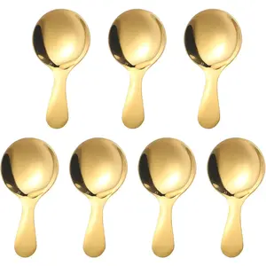 7 count Golden Short Handle Spoons Scoops Stainless Spoons Mini Scoops for Canisters Small Coffee Scoops Candy Scoops for Salt Sugar Condiments Coffee  Dessert