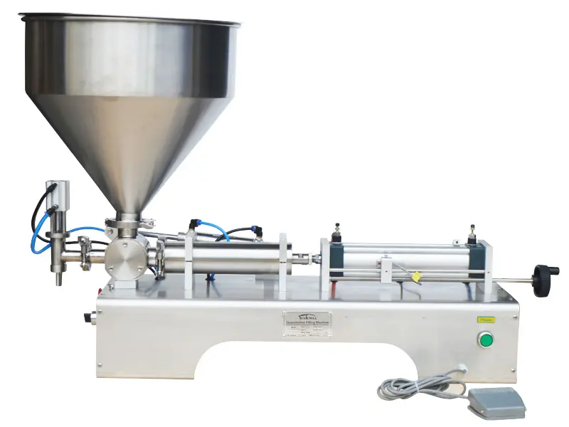 YOKOMA Automatic Pneumatic Liquid Filling Machine Paste Filler Dosing Packing Machine 30-300ml One Nozzle with Hopper Stainless Steel Bottle Filler