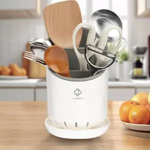1-Pack Multifunctional Kitchen Utensil Holder - Detachable Base with Drain Function, Chopstick & Spoon Organizer for Tableware Storage, Fit for Kitchen Counter & Farmhouse Decor - Available in Black & White