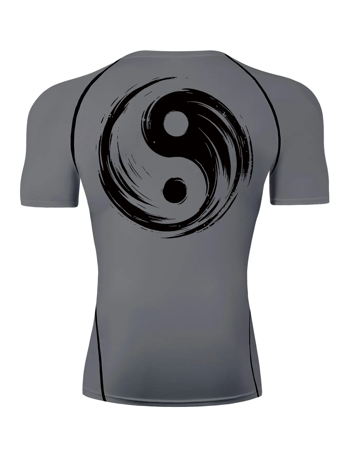 Yin & Yang Symbol Print Short Sleeve Compression Shirt for Men, Summer Athletic Quick Drying Breathable T-shirt, Gym Workout Running Rash Guard Undershirt Baselayers Activewear, Sportswear, Athletic Apparel, Activewear Clothes