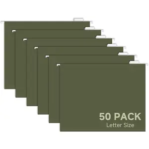 50pcs Green Hanging File Folders, Letter Size with 1/5-Cut Adjustable Tabs, Durable File Folders for Filing Cabinet, 50 Pcs Per Box