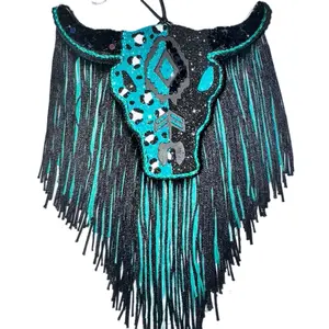 Glitter Aztec Bull Car Freshener Customizable with Aroma Beads Bold Glittery Design Leopard Print & Aztec Bull Pattern 6"x4.5" with Fringe
