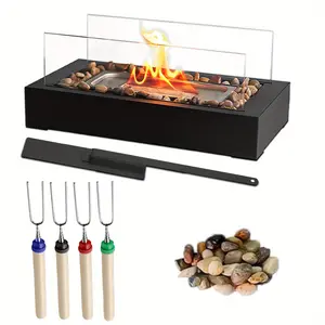 Portable Rectangular Metal Tabletop Fire Pit - Indoor and Outdoor Fireplace for Making Roasted Marshmallows, Patio Home Decor Gifts, Compact, Space Saving, Easy to Assemble, Perfect for Camping, Backyard, Parties, Reunions and Housewarming Gifts
