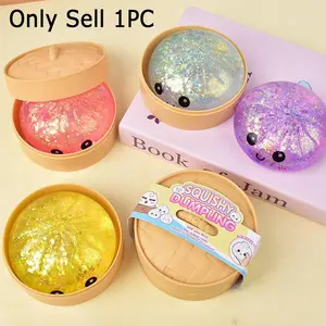 Giant Glitter Dumpling Squishies Toy, Colorful Stress Balls Fidget Sensory Toy, Squeeze Dough Ball Stress Relief Hand Toys