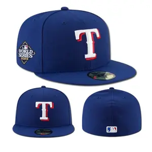 New Era Texas Rangers 59FIFTY Fitted Hat – Royal Blue Flat Bill Baseball Cap Featuring Embroidered White and Red “T” Logo, World Series Patch and Premium MLB Streetwear Headwear