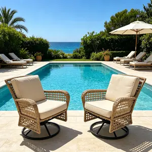 3 Piece Outdoor Wicker Patio Furniture Set, Rattan Conversation Bistro Set with 2 Arm Chairs & Tempered Side Table, All-Weather PE Rattan Chairs with Cushions for Backyard, Balcony, Garden, Off-White