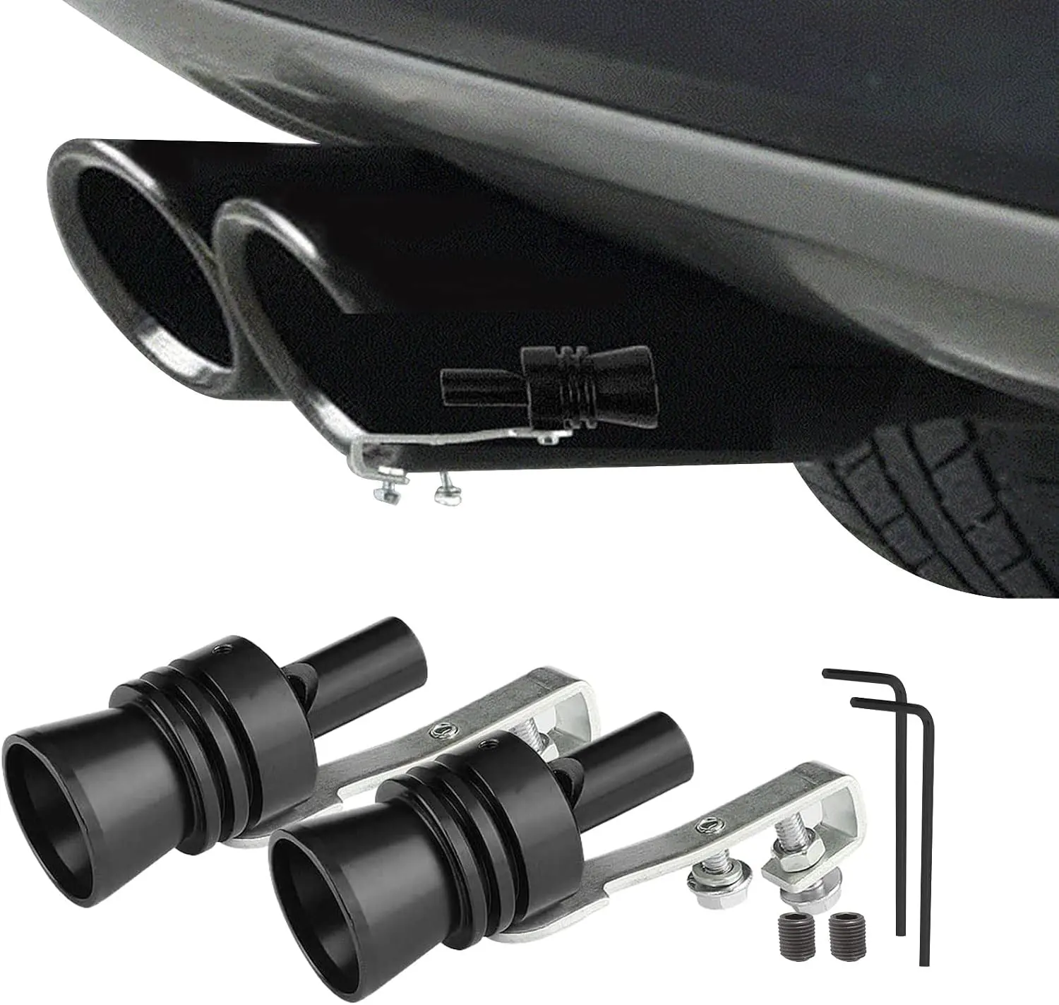 2PCS Aluminum Alloy Universal Car Turbo Whistle, XL Size (Black)