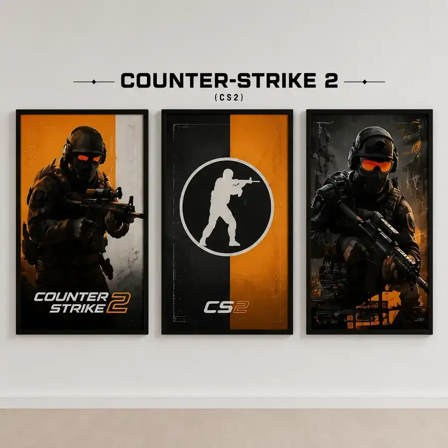 Counter-Strike 2 CS2 3 Piece Wall Art Set, Tactical FPS Esports Gamer Room Decor, 3 Panel CSGO Video Game Poster Prints