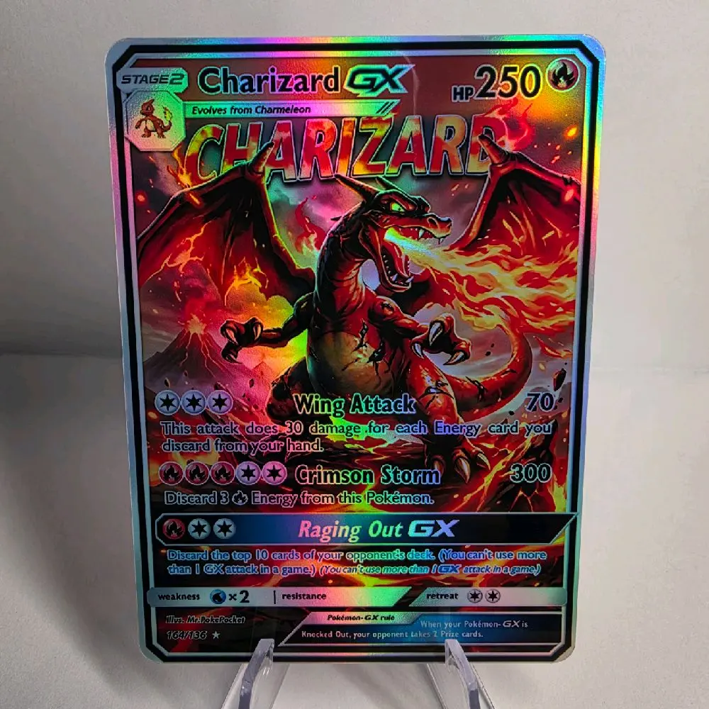 Charizard GX King of the Dragons Card - Custom Handmade Rainbow Holo Fan Art (Standard Size)