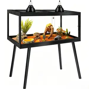 PROLEE Reptile Enclosure with Leg, 65 Gallons Bearded Dragon Tank, Tempered Glass Lizard Tank with Metal Mesh Tops and Lockable Door, Spacious Reptile Habitat for Snake, Lizard