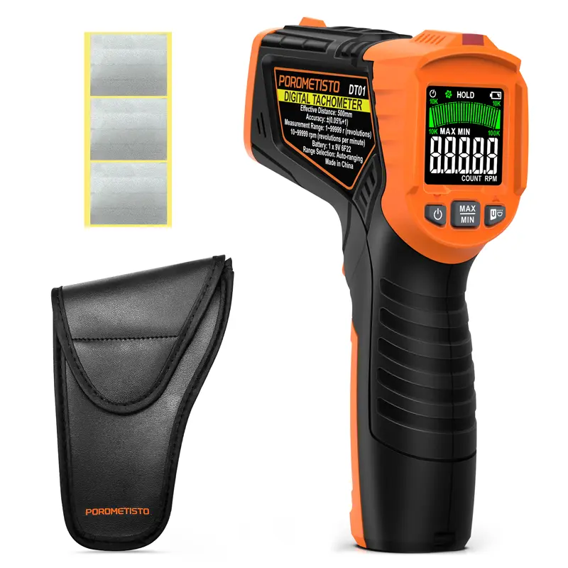 POROMETISTO DT01 Digital Laser Tachometer Infrared Non-Contact Tachometer With Counting Measurement 10-99999RPM Range Motor Speed Meter