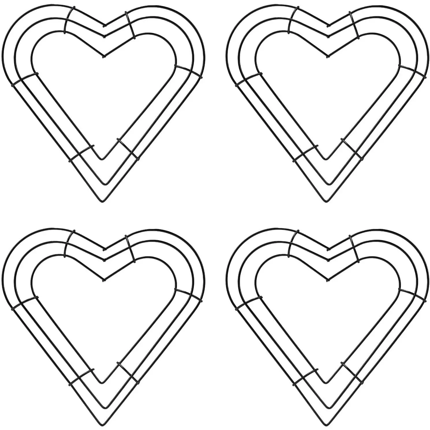 4 Pcs Wire Wreath Frame Rings 8 inch Metal Wreath Form for Crafts Floral for Wedding Birthday Decoration, Black Heart Shaped