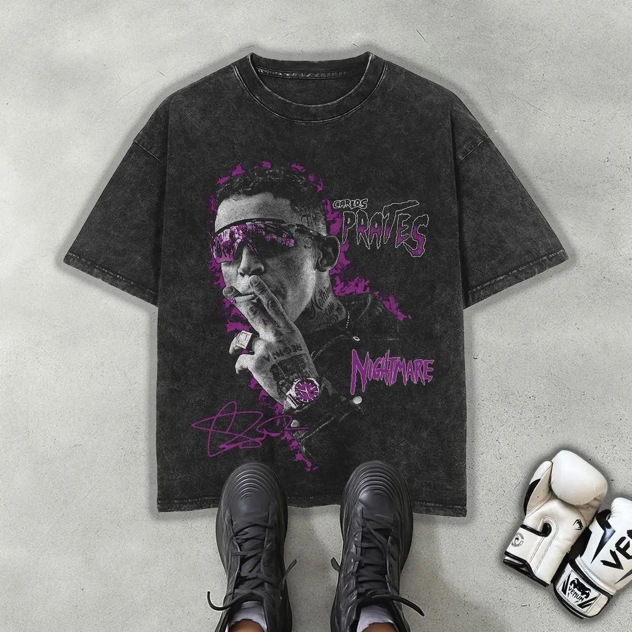 Carlos Prates Purple Nightmare Edition T-Shirt for Summer, Vintage UFC Fighter Tee, Washed Black Combat Streetwear Shirt, Muay Thai & Hip-Hop Fusion Tee, Cotton Oversized Gym Shirt, Gift for Men & Women, Sport Graphic Apparel DBT