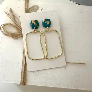 Handmade Polymer Clay Earrings Teal Gold Large Dangle Earring Lightweight Haven Clay