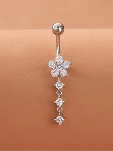 Women's Summer 2024 Elegant Rhinestone Decorated Belly Ring, Exquisite Star Design Belly Piercing Stud， Fashionable Body Jewelry for Women for Party Decoration