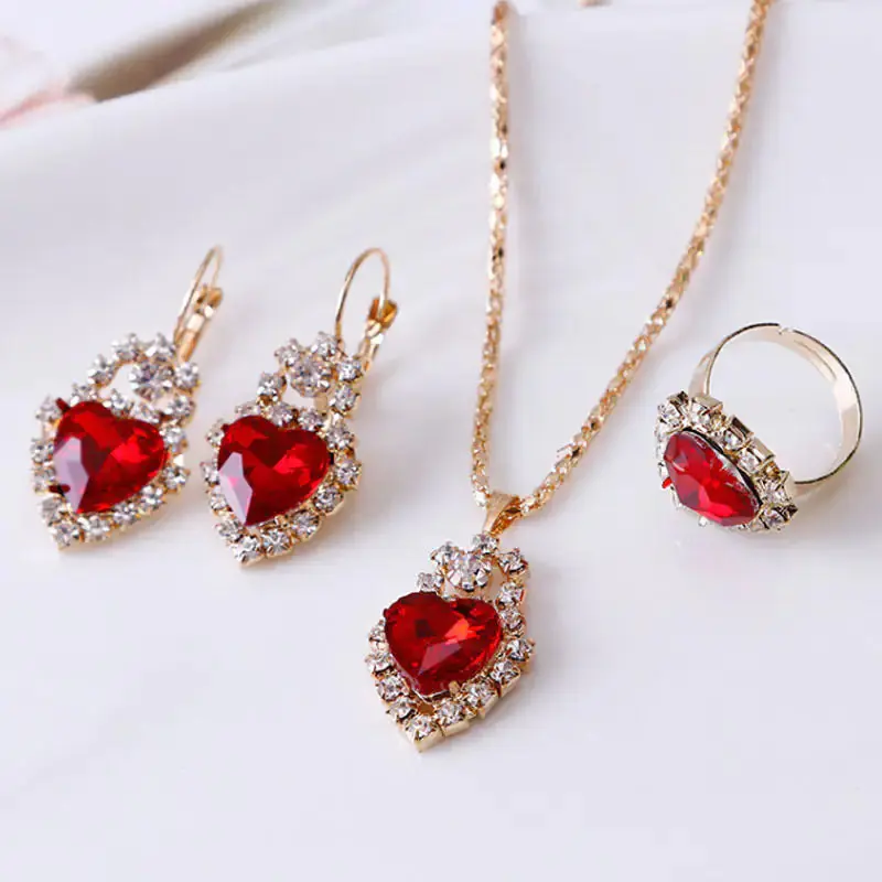 Water drop rhinestone necklace earrings ring set
