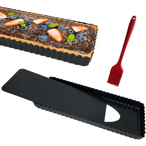 Rectangle Tart Pan with Removable Bottom, 14-Inch Quiche Pans Carbon Steel Tart Mold for Baking Pie 14.4in×4.7in×1.2in
