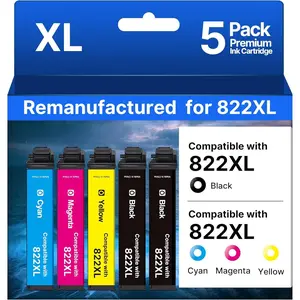 Remanufactured for Epson 822XL Ink Cartridges Combo Pack for 822 epson Ink cartridges for Epson 822XL 822 822 XL T822 Work for Workforce Pro WF-3820 WF-4820 WF-4830 WF-4833 WF-4834 Printer (5 Pack)