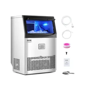 VEVOR Commercial Ice Maker Machine, 90lbs/24H Ice Maker Machine with 33lbs Storage Capacity, 50 Ice Cubes in 15 Minutes, LED Digital Display Freestanding Self-Cleaning for Bar Office Restaurant